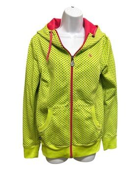 Volcom Neon Green Pink Polka Dot Hoodie Jacket Size S